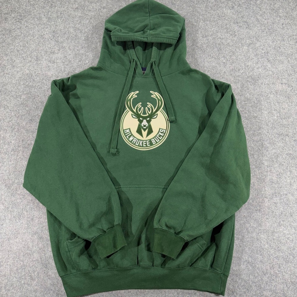 NBA Exclusive Collection Milwaukee‎ Bucks Hoodie Green Mens M Embroidered Logo